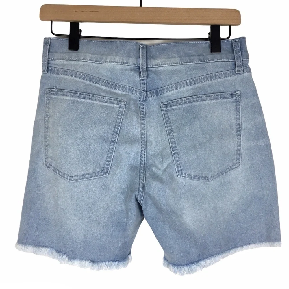 GAP 5” Relaxed Short Jean Shorts Frayed Raw Hem Light Wash Stretch Denim Size 25